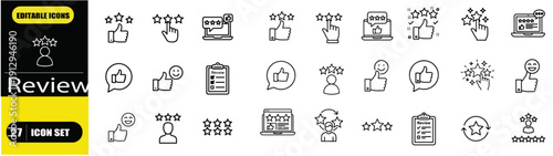 Review Web Icon Set in Linear Style – Rating, Feedback, Customer Review, Testimonial, Evaluation, Stars, Approval, Comment, Reputation, Quality Check, Satisfaction Line Icons for Web, App, UI, UX, E-c