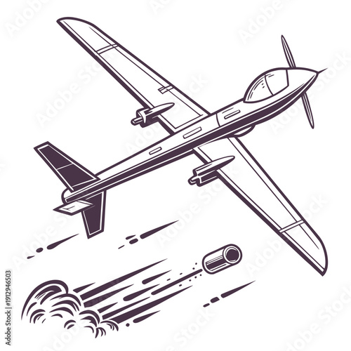 Precision combat drone releasing single missile airplane