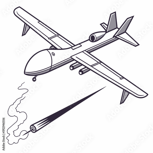 Drone firing missile during flight precision strike