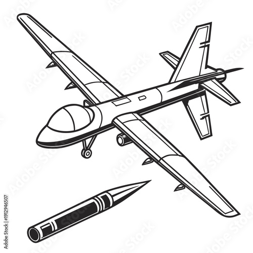 Precision combat drone releasing single missile military