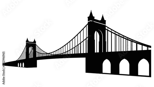 Suspension Bridge Silhouette with Towers and Cables.