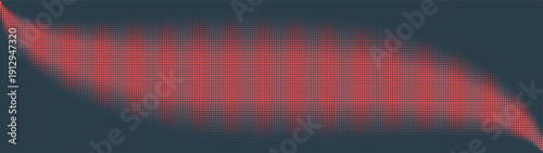 Halftone retro styled graphic pattern smooth curved border ultra wide 32:9 aspect ratio red black vector abstract background. Half tone retro futuristic panoramic ultrawide format unusual abstraction