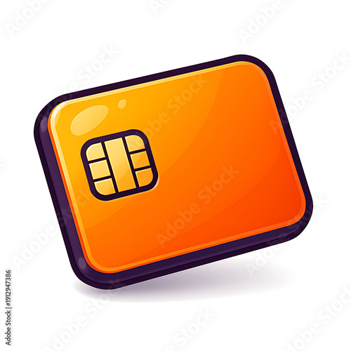 Orange SIM card with chip on white background.