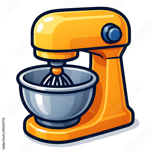Orange Stand Mixer with Bowl and Whisk.