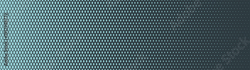 Rhombus grid blue halftone pattern faded texture ultra wide 32:9 aspect ratio vector technology abstract background. Half tone graphic ultrawide format retro futuristic cyberpunk styled wallpaper