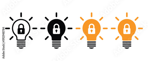 Patent and intellectual property icon logo set, flat and modern vector illustrations for innovation protection, invention registration, copyright enforcement, intellectual property rights, legal 