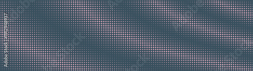 Circular grid halftone pattern unique mod striped texture ultra wide 32:9 aspect ratio pale pink blue vector abstract background. Half tone panoramic ultrawide format retro styled 80s abstraction