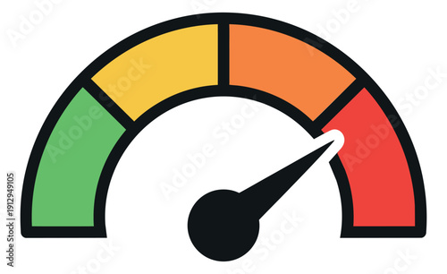 Line art illustration of a speedometer depicting high risk for business analysis