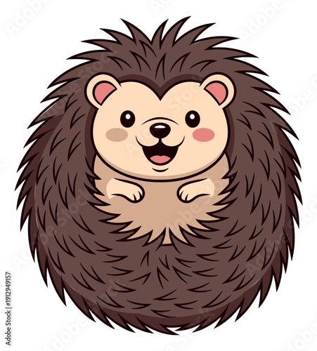 Cartoon illustration of a hedgehog depicting a happy animal character for children's books and educational materials