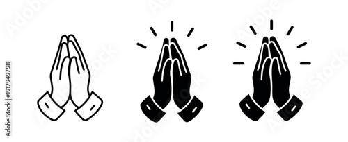 Pray Icon Set, Folded Hands Line Vector Illustration ✅