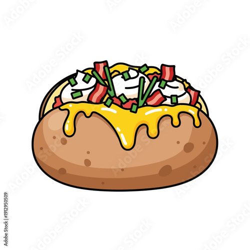 Cartoon Loaded Baked Potato with Cheese, Bacon, and Sour Cream