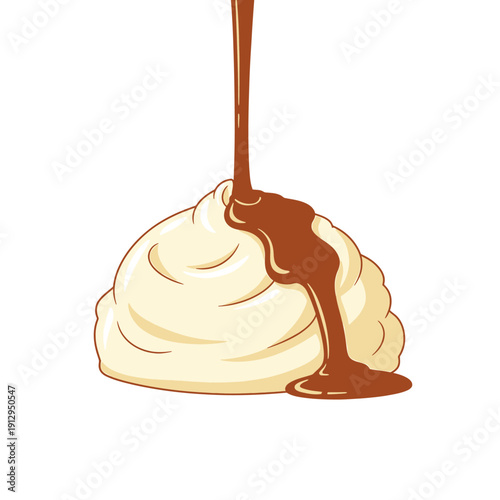 Chocolate Syrup Pouring on Creamy Dessert