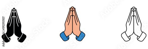 Minimalist Praying Hands Icon: Simple Line Art Illustration of Folded Hands for Faith, Hope, and Spiritual Connection Graphics