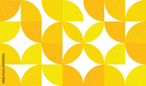 Seamless Geometric Yellow Circles Pattern, Modern Abstract Quarter Circles Mosaic, Bright Sunny Gradient Tile Background 