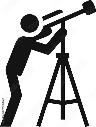 Silhouette of an astronomer observing distant stars through a powerful telescope