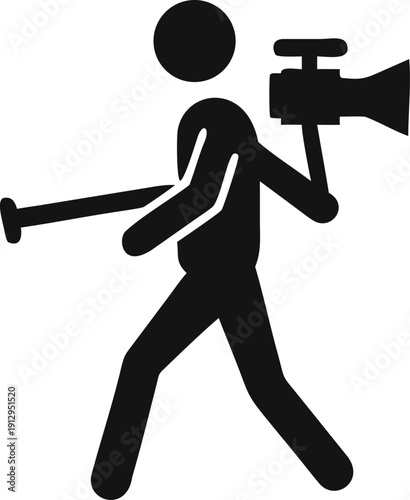 Silhouette of a person holding a professional video camera or camcorder capturing content