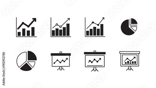 Business Growth Charts and Graphs Icons Set, Stock Media