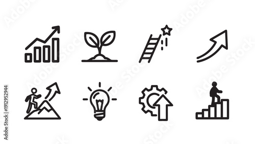 Business Growth Icons: Success, Ideas, Progress, and Achievement Symbols