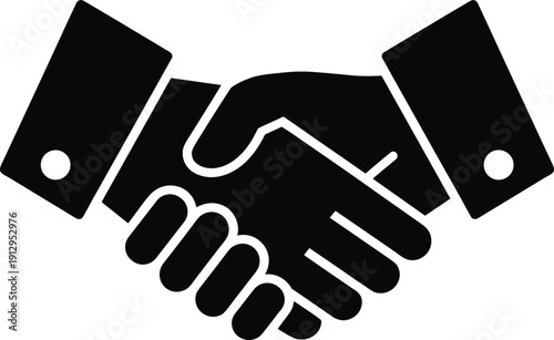 Handshake silhouette illustration featuring two hands in formal attire symbolizing agreement, partnership, cooperation, business deal, and diplomacy for professional and corporate graphics