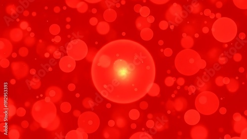 Red bokeh background with large central glowing orb surrounded by smaller circles
