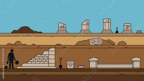 Archaeological Site with Ancient Ruins and Excavation.