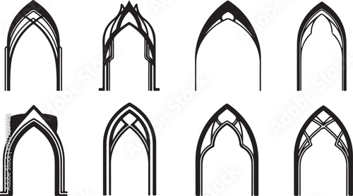 Various Gothic Style Architectural Arches and Window Designs Isolated on Transparent Background