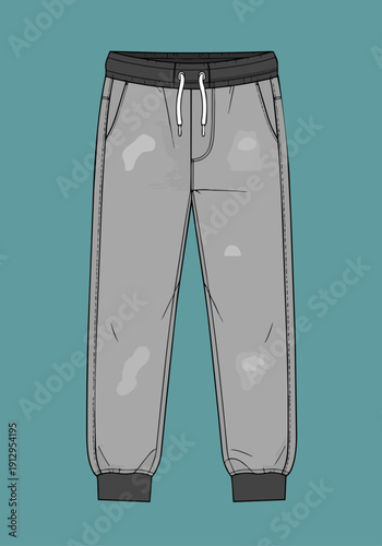 Technical illustration vector distressed gray jogger pants fashion template