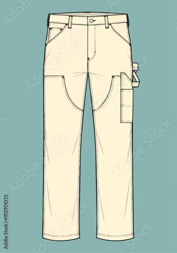 Technical flat sketch utility workwear trousers template vector illustration