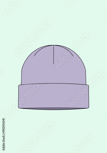 Minimalist flat vector illustration of a purple knitted beanie hat winter headwear