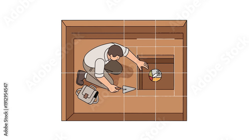 Man Installing Flooring in a Room.
