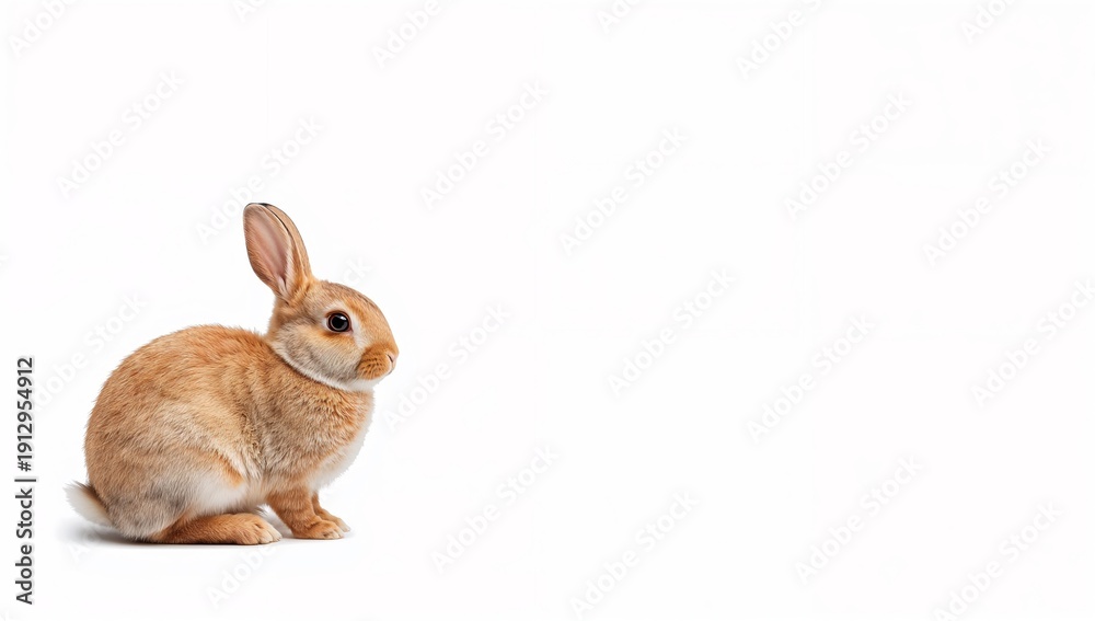 Fototapeta premium Brown rabbit sitting isolated on white background