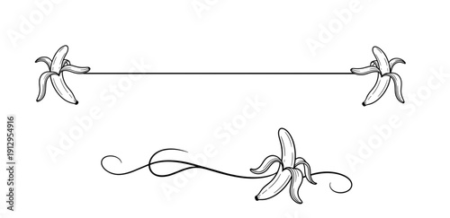 Banana divider illustration in black and white for decorative design