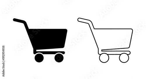 Shopping cart icons set, minimalist black and white shopping cart design Vector