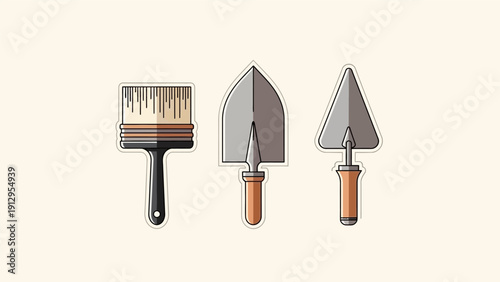 Paintbrush and Gardening Tools Illustration.