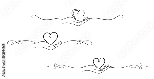 Hand-drawn heart dividers with elegant lines for decorative purposes