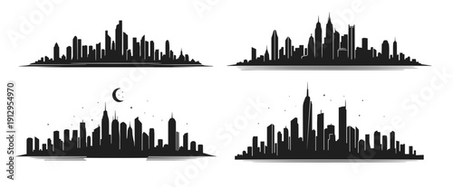 City skyline silhouettes in black and white design for modern decor