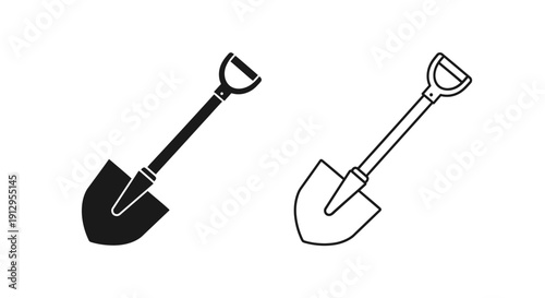 Two shovels: one black, one white, isolated on white background, vector illustration Vector