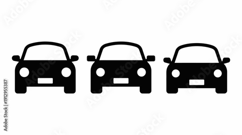 Three front-view car icons aligned in a row on a white background — minimalist automotive illustration for transportation, UI design, and branding