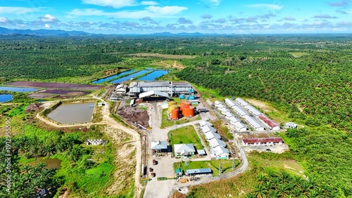 Aerial view of palm oil industry factory