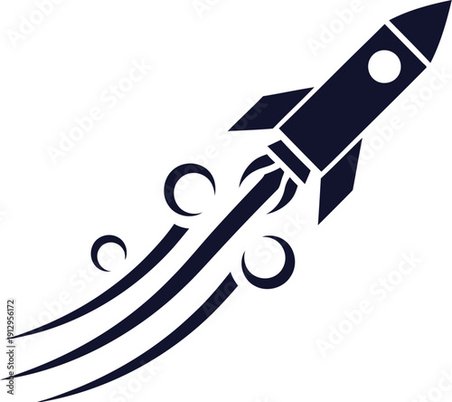 Rocket Launching with Smoke Trails on Plain Background, Startup Concept