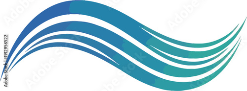 Flowing blue lines on white, representing water, wind