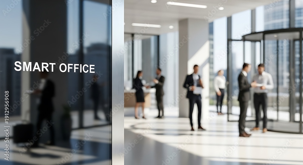 Fototapeta premium Modern smart office environment with professionals collaborating and networking