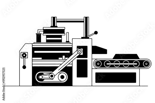 Industrial Machine Illustration with Multiple Components Simple Shapes Vector