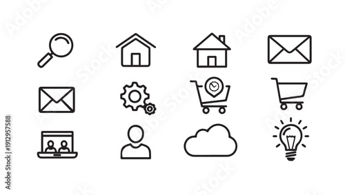 Set of Simple Line Icons for Web and App Design - Search, Home, Mail, Gear