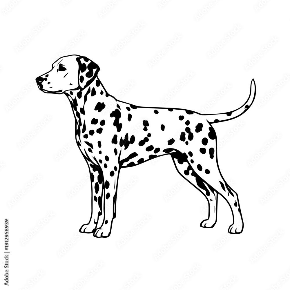 Fototapeta premium A sleek dalmatian dog standing confidently in a minimalist line drawing style.