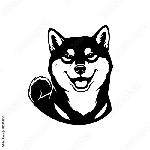 A cheerful shiba inu dog with a stylish black and white design