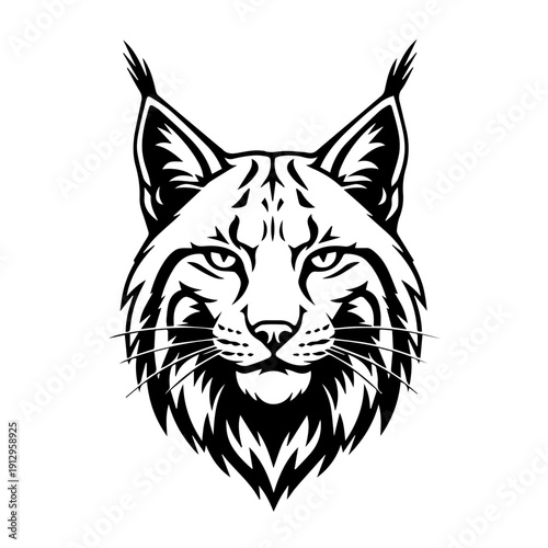 Graceful line drawing of a smiling lynx with detailed facial features and whiskers