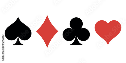 Playing Card Suits Set - Professional Vector Illustration of Heart, Diamond, Club, and Spade Symbols for Casino and Gaming Design