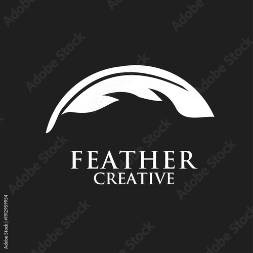 Elegant White Feather Creative Logo Design on Black Background for Branding and Publishing