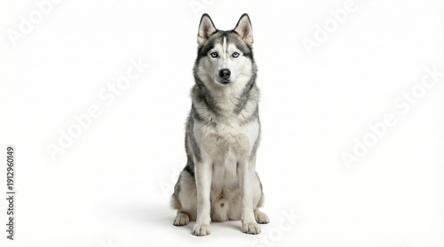 Majestic Siberian Husky Dog Sitting Confidently against White Backdrop